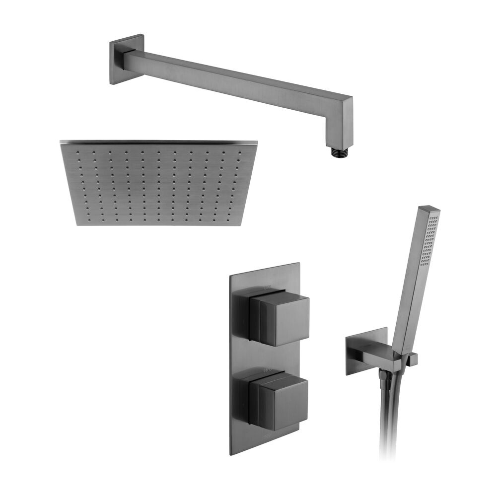 Cutout image of Vado Individual Brushed Gunmetal Square Dual Outlet Shower Pack